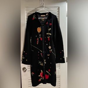 Vintage Anthropology Sleeping On Snow Embroidered Cardigan 100% Wool